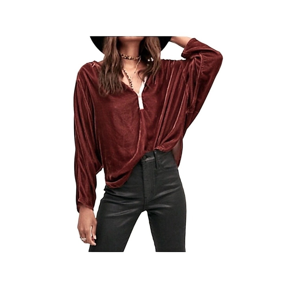 FREE PEOPLE x CP SHADES Silk Blend Velvet Dolman Sleeve Top Women's XS Boho Chic